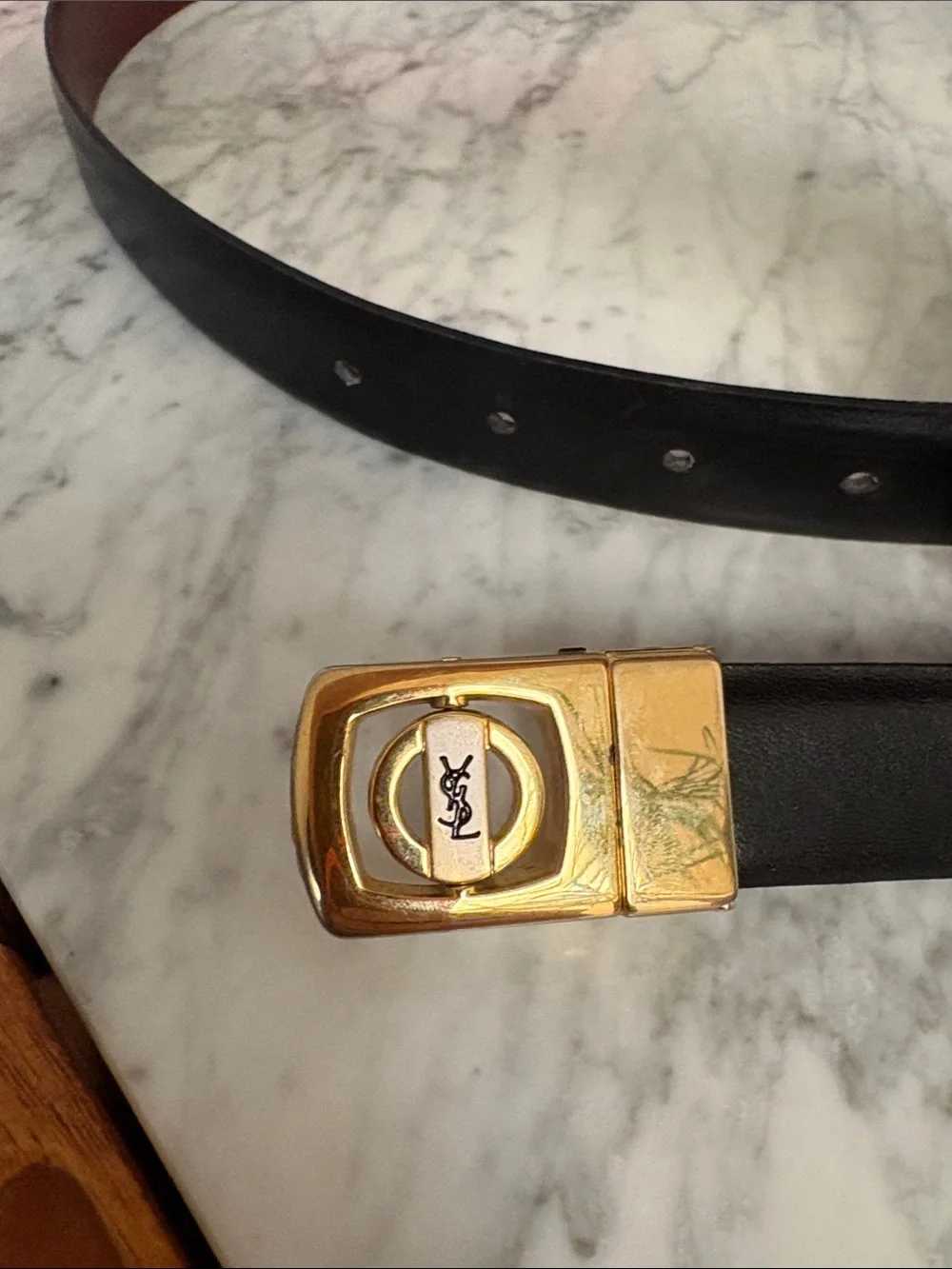 Yves Saint Laurent Metal Spining YSL Logo Reversible Belt